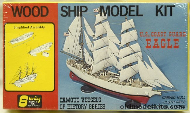 Sterling USCG Eagle - 11.25 inch long Solid Wood Ship with Cloth Sails and Metal Fittings, G9 plastic model kit